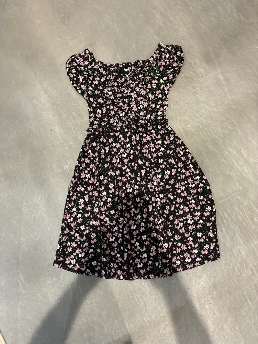 Girls Black Floral Dress with Pink Blooms